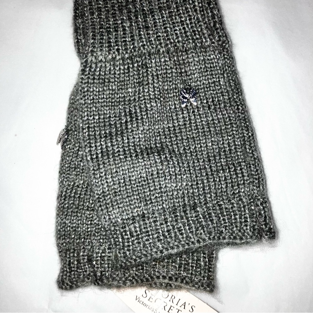 Victorias Secret Cozy Gray Silver Sparkly Fingerless Elbow Length Gloves Wings - Picture 3 of 4